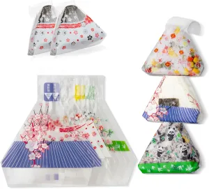 BRATA Triangle Onigiri Wrappers Plastic Rice Balls Bags, 100PCS Japanese Easy Tear Disposable Onigiri baggies with Stickers