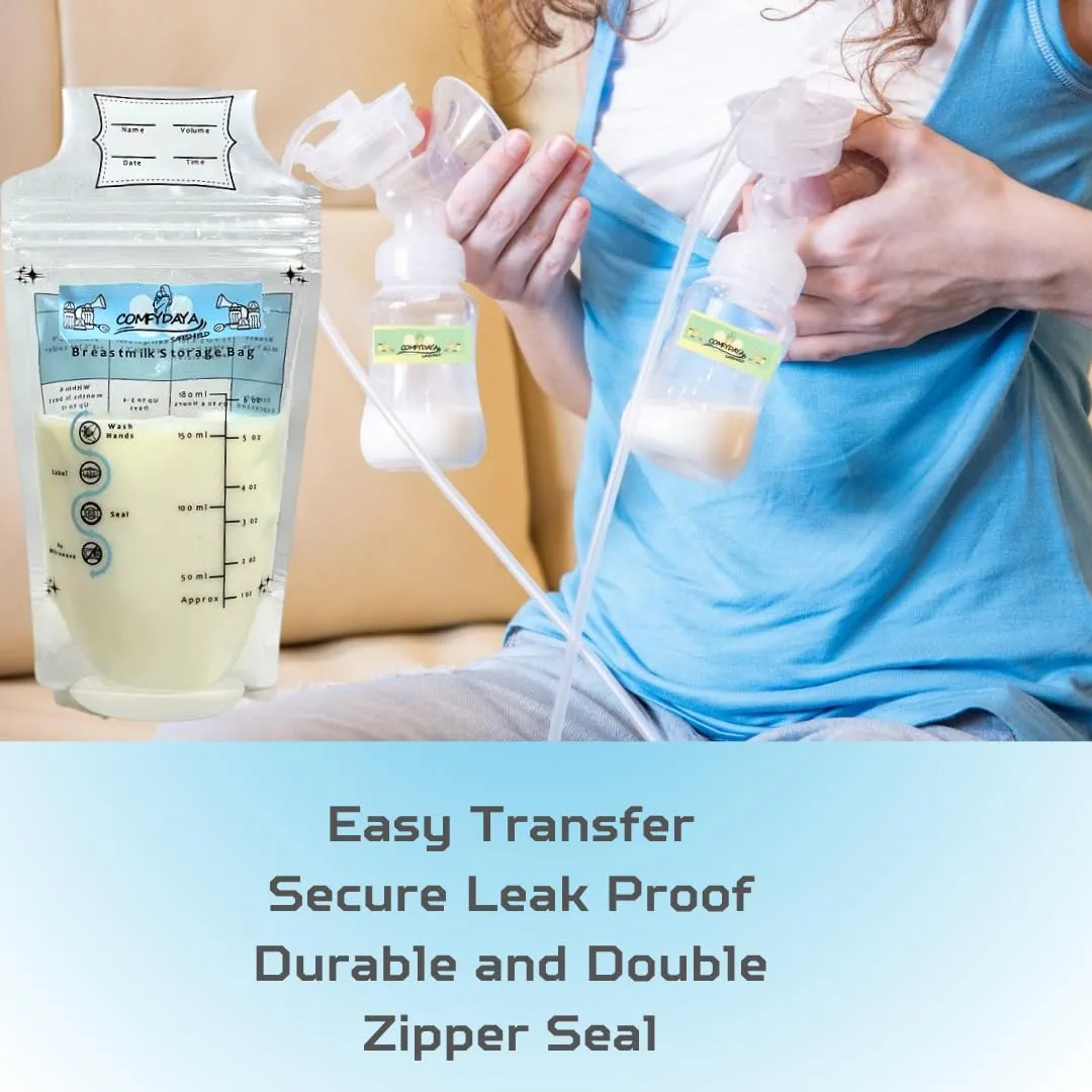 Breastmilk Storage Bags (200 Count). Ready to Use, Pre-sterilize, BPA & BPS-Free, Leak-Proof, Double-Zipper, Self-Standing, Super-Strong, Food Grade-Breast Milk Bags