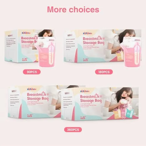 Breastmilk Storage Bags(360 Count)，8oz Milk Storage Bags for Breastfeeding，BPA Free with Easy Pour Spout, Self Standing, for Refrigeration and Freezing