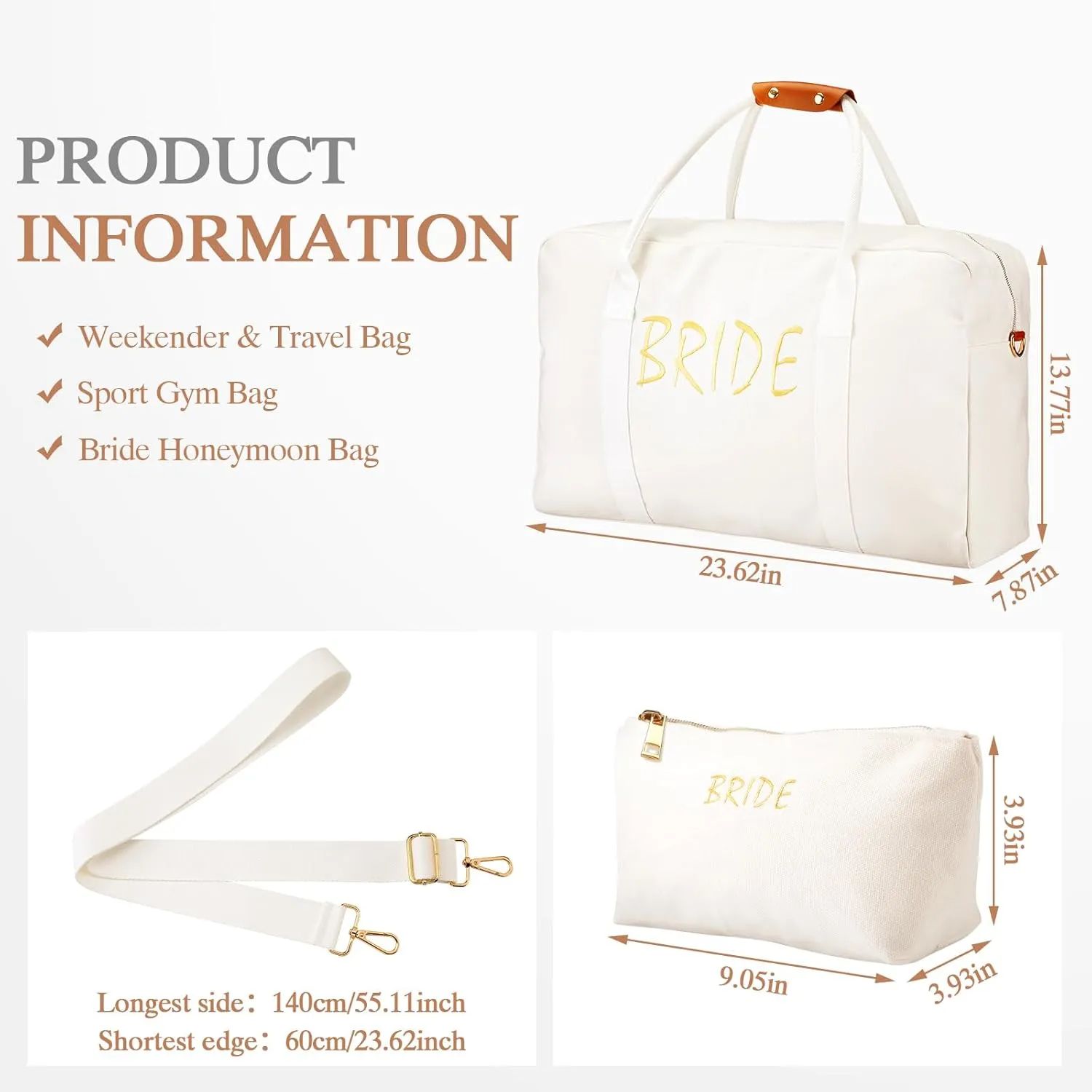 Bride Weekender Bags Makeup Bag wedding Travel Duffel Bag Shoulder Weekender Overnight Bag for Women Weekender Bag