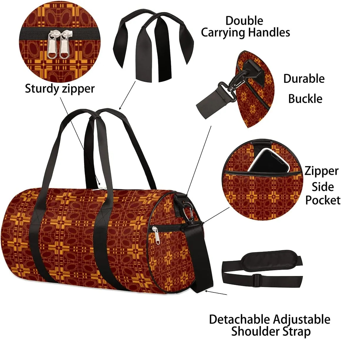 Bronze Aztec Ornament Gym Bag Small Gym Duffel Bags for Men Women Overnight Weekender Bag Lightweight Sport Duffle Bag Carry On Gymbag