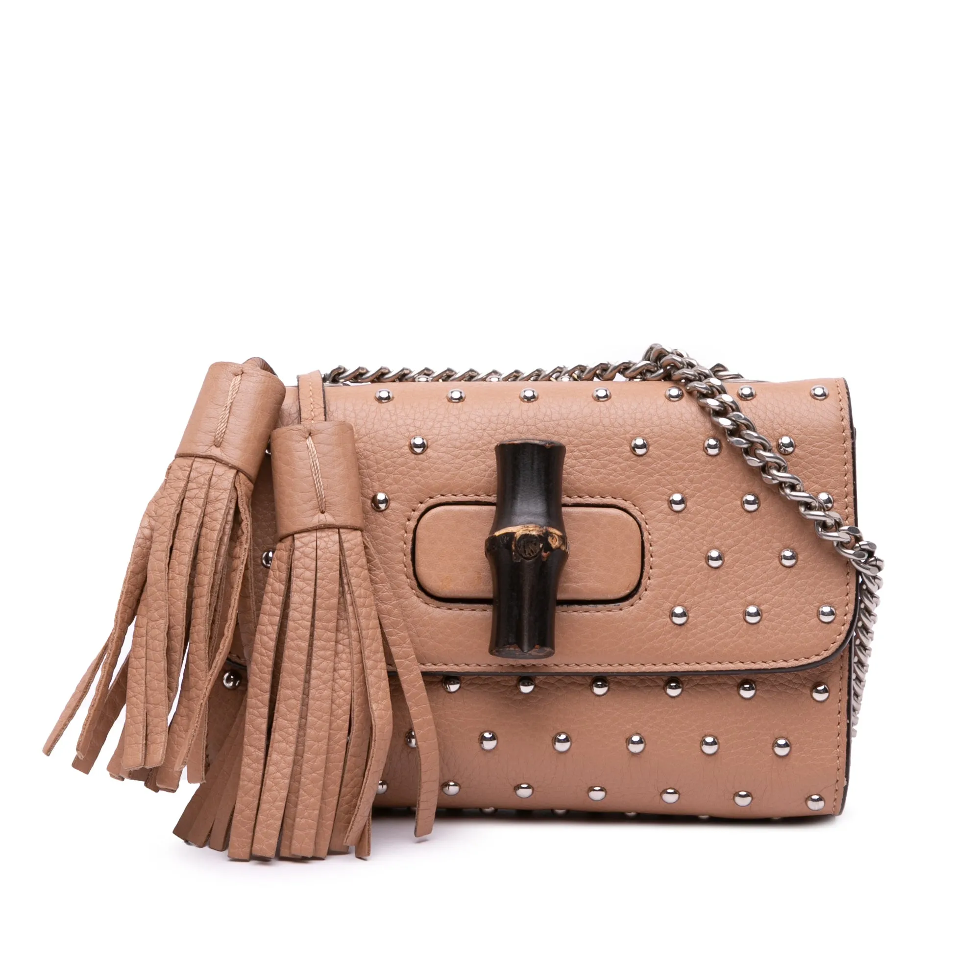 Brown Gucci Small Leather Studded Miss Bamboo Crossbody