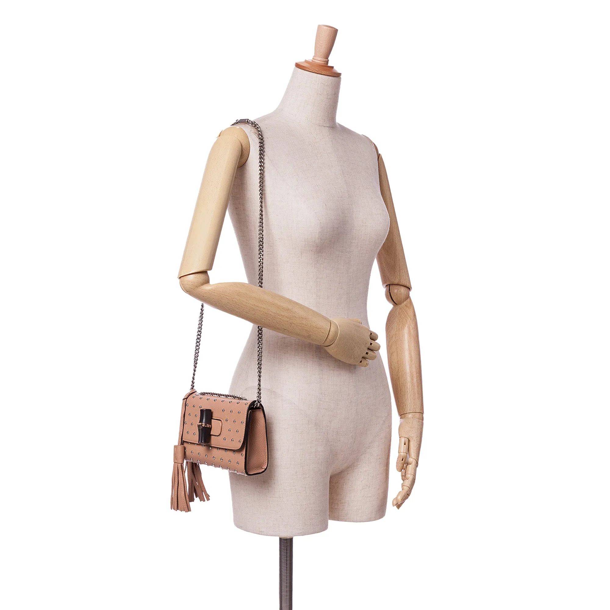 Brown Gucci Small Leather Studded Miss Bamboo Crossbody