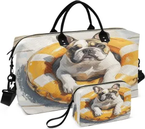 Bulldog Swimming Ring Sports Gym Bag for Women Men Travel Duffel Bag Weekend Overnight Carry on Bag with Toiletry Bag Hospital Bag for Workout Swimming Yoga Plane Hospital
