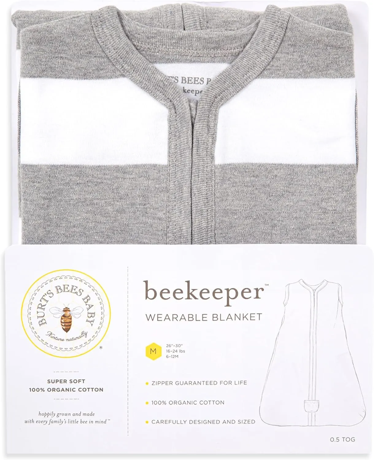 Burt's Bees Baby Beekeeper Wearable Blanket, Organic Cotton Swaddle 0.5 or 1.5 TOG, Newborn Essentials Shower Gift