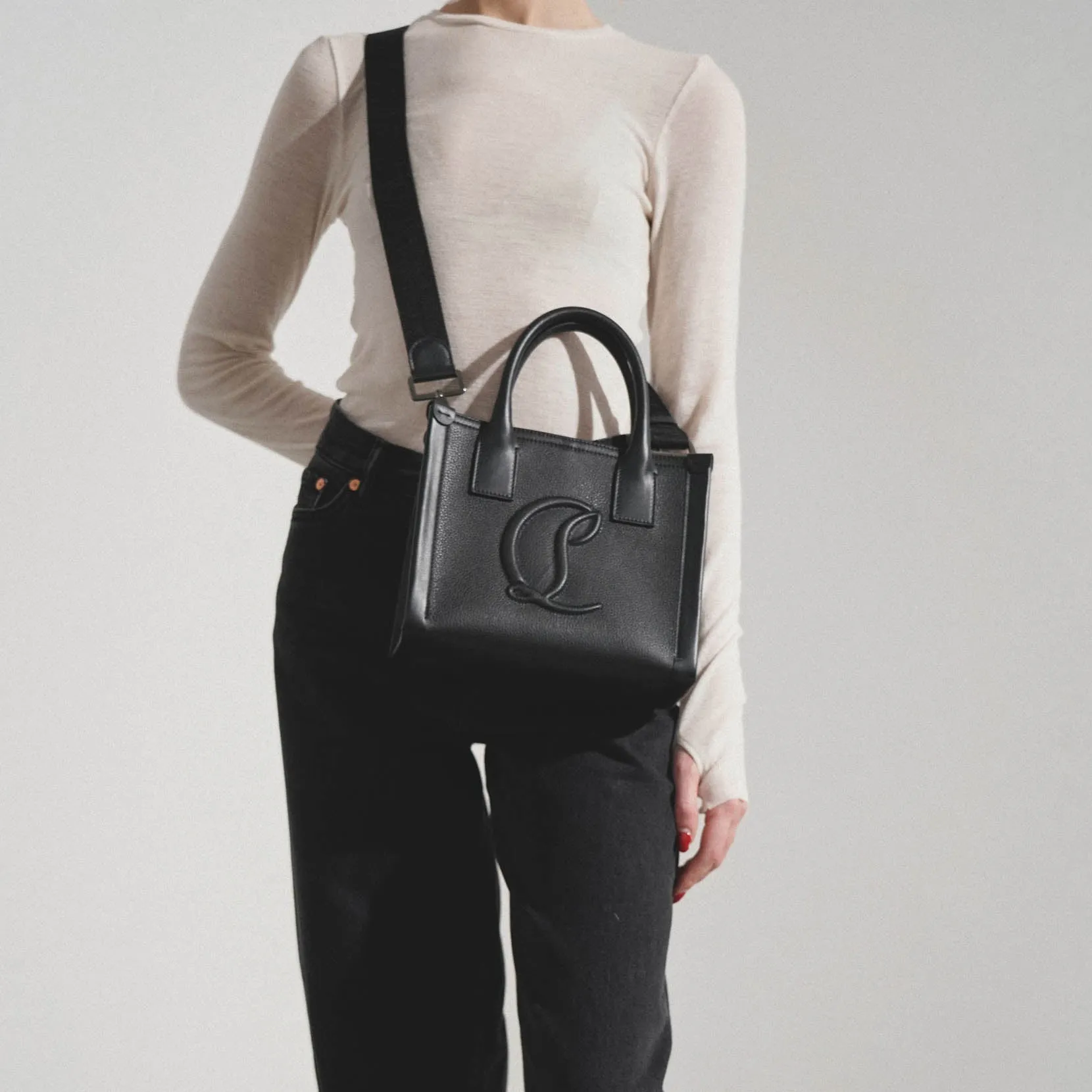 By my side E/W mini black leather tote bag