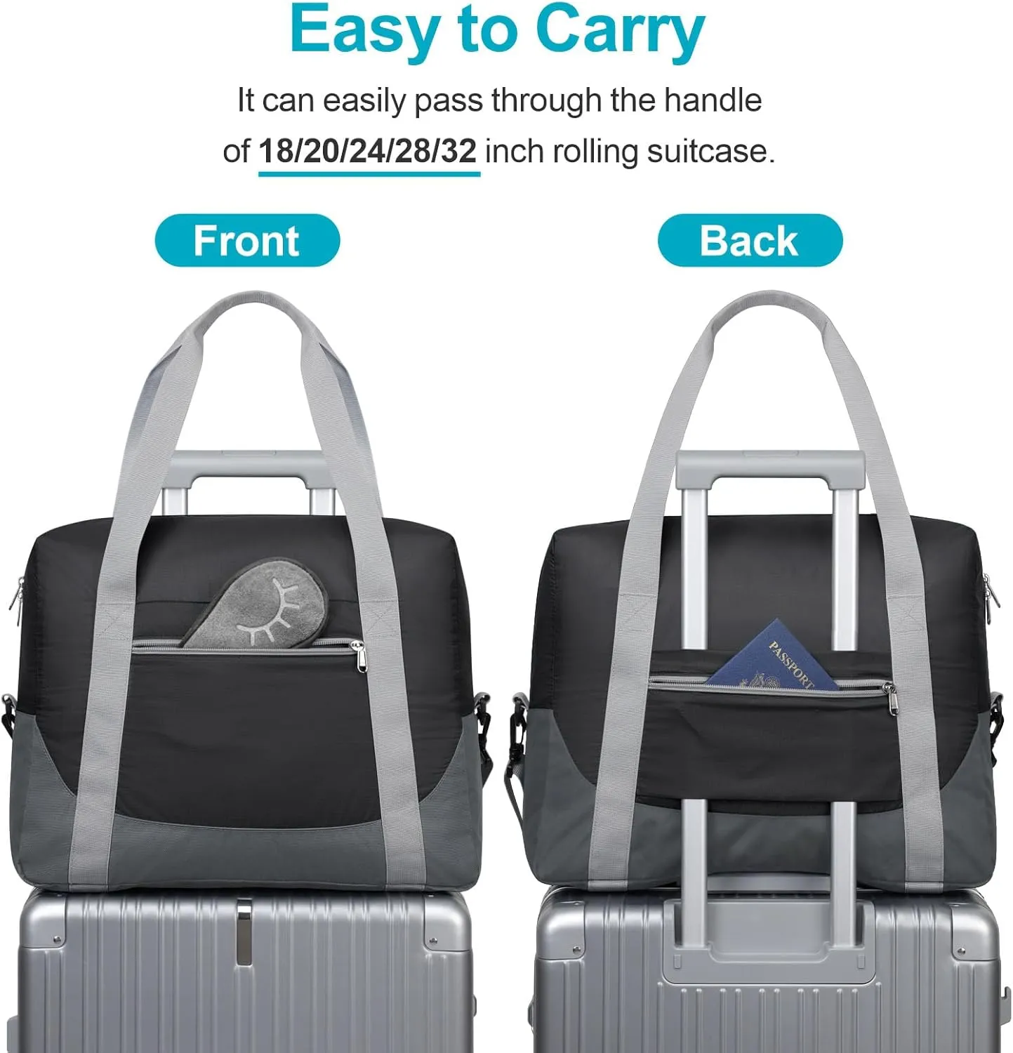 Cambond Spirit Airlines Personal Item Bag 18x14x8 Inch - 30L Carry on Personal Item Travel Bag for Short Trip with Shoulder Strap, Lightweight Compact Underseat Foldable Travel Duffel Bags, Black