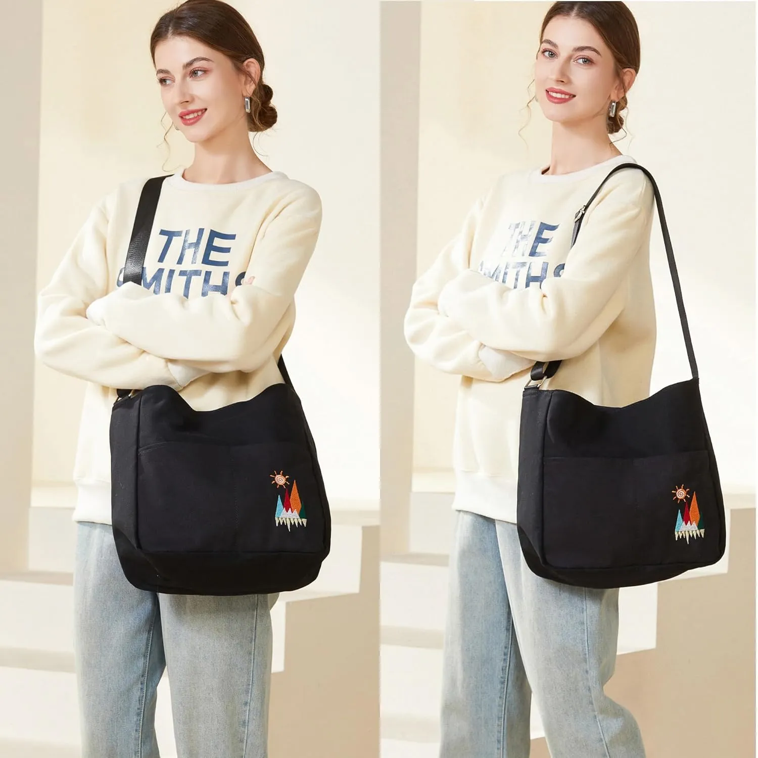 Canvas Crossbody Bag for Women Men, Fashion Casual Shoulder Bags Messenger Bag with Embroidery