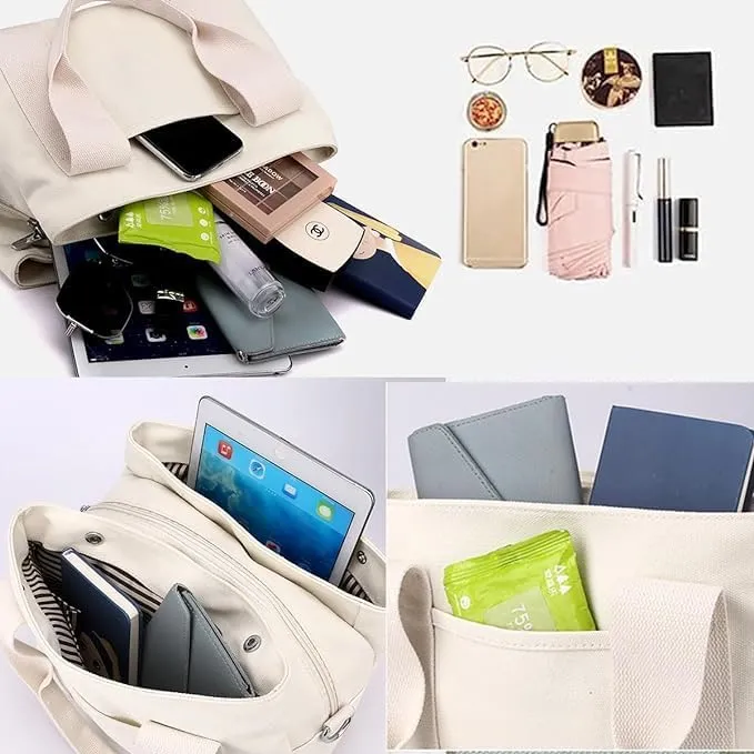 Canvas Tote Bags for Women Shoulder Hobo Bags Handbags Purse Big Satchel Purses Multi-pockets Casual Work Bags 2023