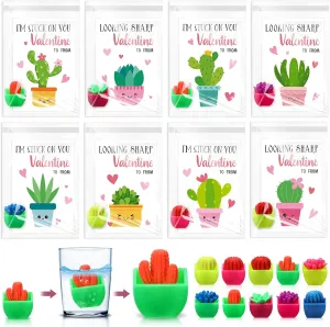 Capoda 96 Pcs Valentine‘s Day Cards with Toys for Classroom Exchange Grow in Water Cactus Succulent Hatching Swell Plants Bulk for School Valentines Party Favors Supplies Prizes Birthday Bag Stuffer