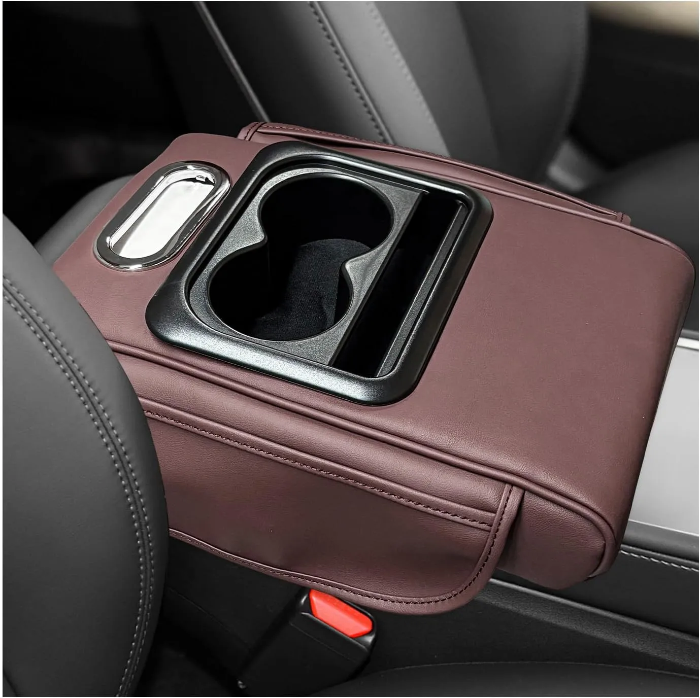 Car Center Console Armrest Pillow, Leather Car Armrest Cushion with Cup Holder & Phone Holder, Universal Armrest Storage Box Protector for Most Vehicles, Car Accessories (Coffee, Normal)