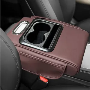 Car Center Console Armrest Pillow, Leather Car Armrest Cushion with Cup Holder & Phone Holder, Universal Armrest Storage Box Protector for Most Vehicles, Car Accessories (Coffee, Normal)
