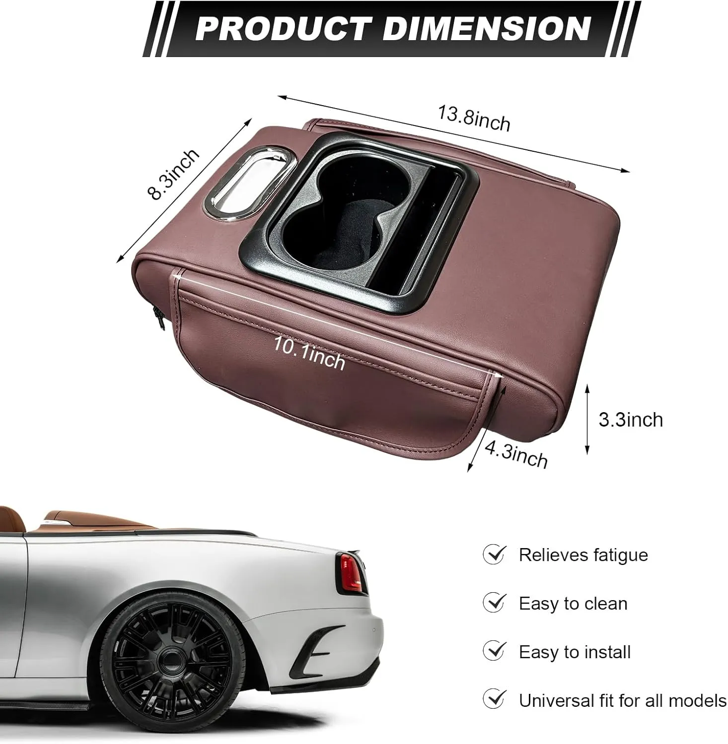 Car Center Console Armrest Pillow, Leather Car Armrest Cushion with Cup Holder & Phone Holder, Universal Armrest Storage Box Protector for Most Vehicles, Car Accessories (Coffee, Normal)