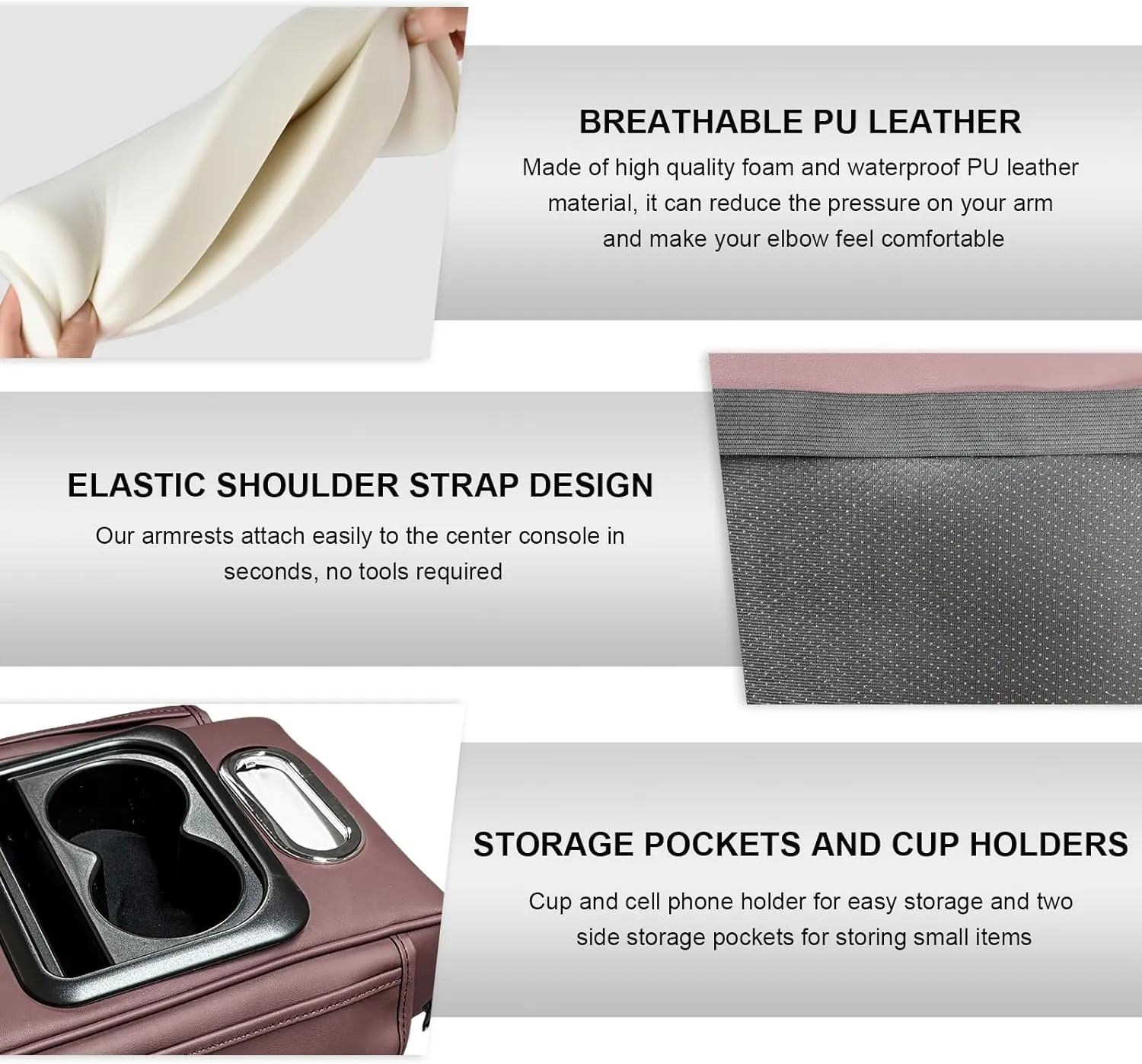 Car Center Console Armrest Pillow, Leather Car Armrest Cushion with Cup Holder & Phone Holder, Universal Armrest Storage Box Protector for Most Vehicles, Car Accessories (Coffee, Normal)