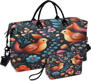 Cartoon Art Cute Squirrels Travel Duffel Bags Gym Bag Weekender Handbag with Toiletry Bag for Women Girls Men