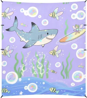 Cartoon Cute Shark Purple Beach Cabana UPF50 Waterproof Portable Sun Shelter Includes Sand Shovel, Sandbags, Stability Poles for Camping, Picnics, Backyard