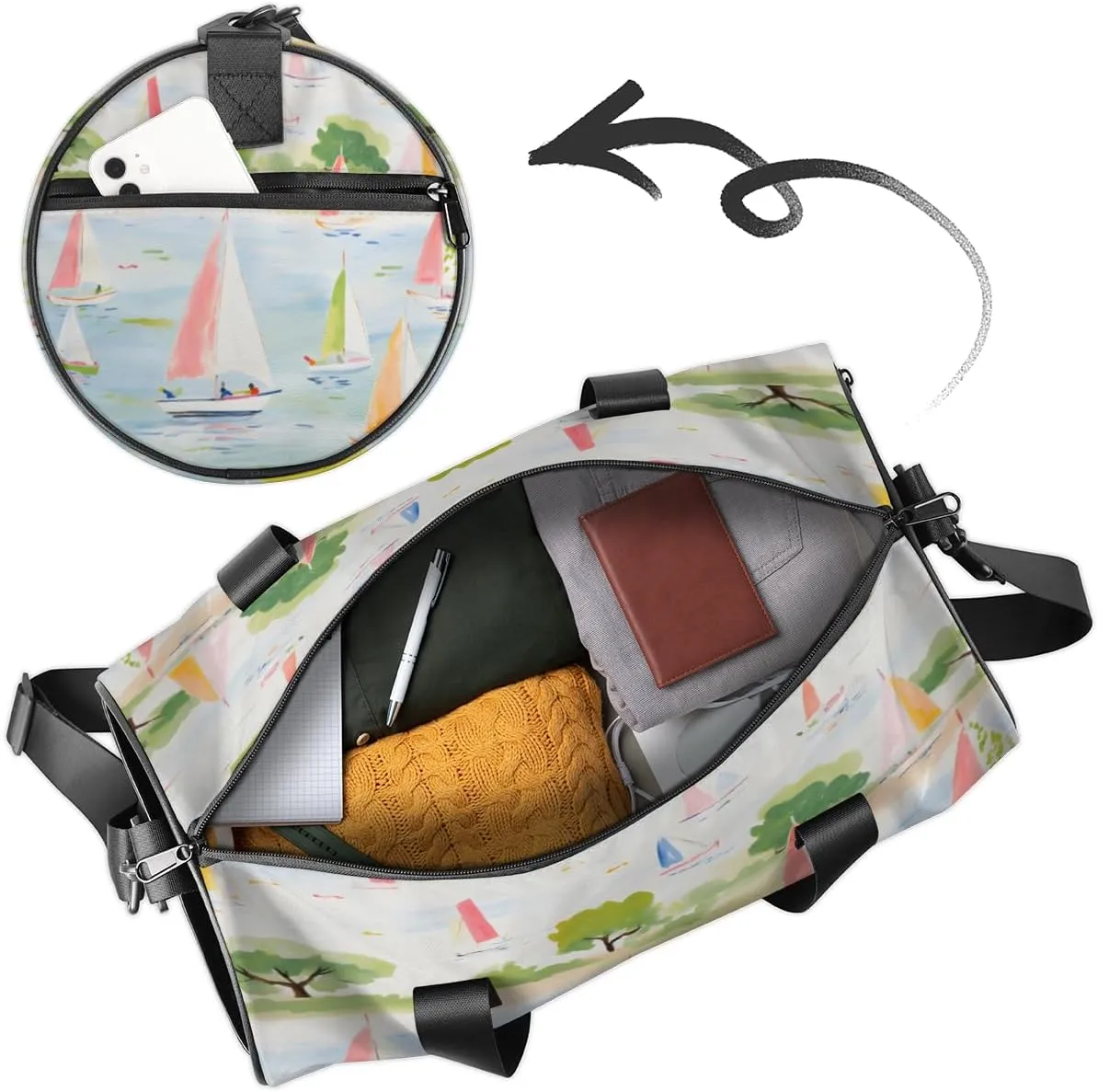 Cartoon Sailboat Ship Custom Duffel Bags Weekender Bags Custom Sport Duffel Bag Carry on Overnight Weekender Bag