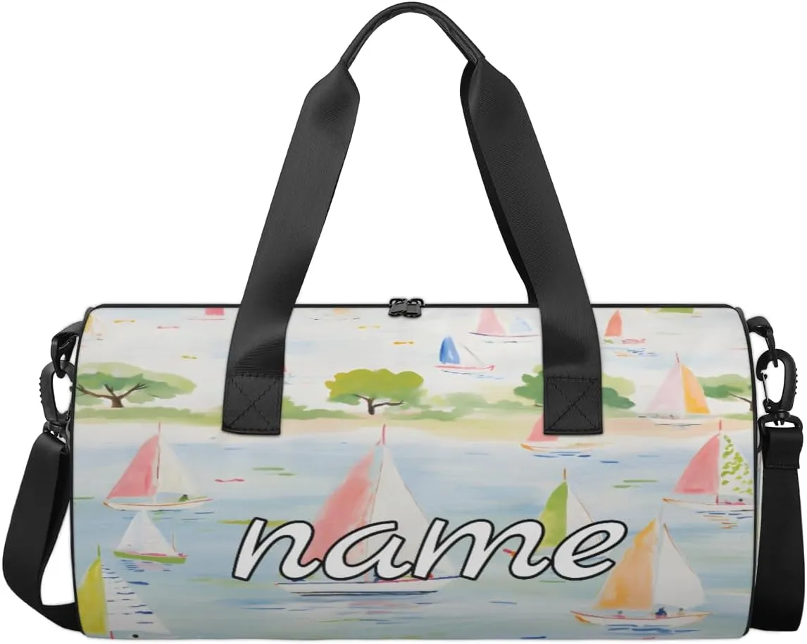 Cartoon Sailboat Ship Custom Duffel Bags Weekender Bags Custom Sport Duffel Bag Carry on Overnight Weekender Bag