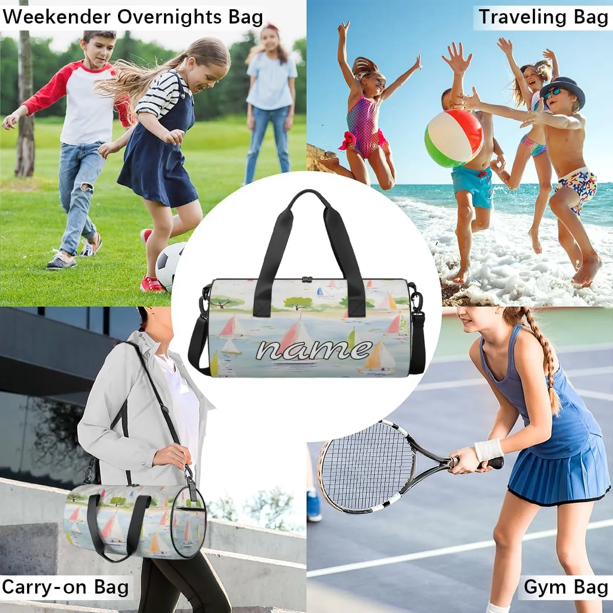 Cartoon Sailboat Ship Custom Duffel Bags Weekender Bags Custom Sport Duffel Bag Carry on Overnight Weekender Bag