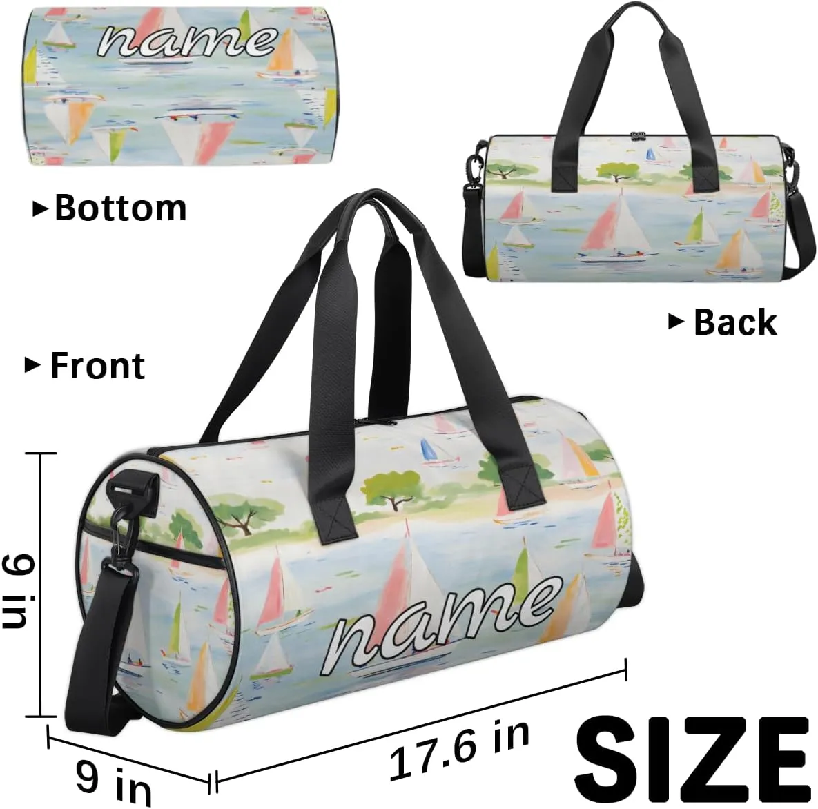 Cartoon Sailboat Ship Custom Duffel Bags Weekender Bags Custom Sport Duffel Bag Carry on Overnight Weekender Bag