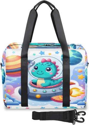 Cartoon Spacecraft Dinosaur Womens Travel Bags, Weekender Carry on for Women, Sports Gym Bag, Workout Duffel bag, Overnight Shoulder Bag