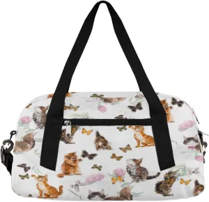 Cats Butterflies Kitten Gym Bag, Duffle Bag, Weekender Bag, Duffel Bag, Overnight Bag, Travel Duffel Bag, Dance Bag, Tote Bag, Beach Bag, Pool Bag, Gym Duffle Bag, Carry on Bag