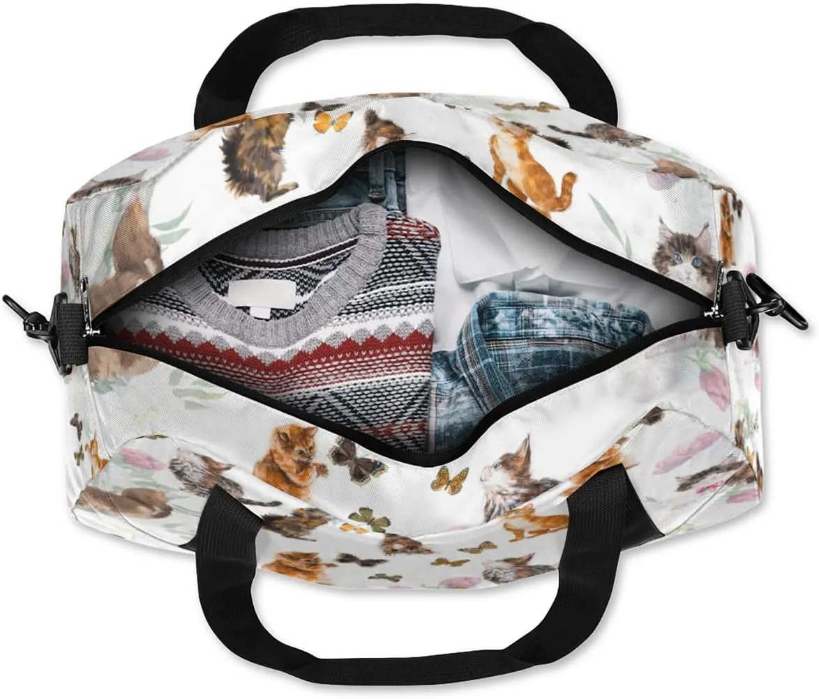 Cats Butterflies Kitten Gym Bag, Duffle Bag, Weekender Bag, Duffel Bag, Overnight Bag, Travel Duffel Bag, Dance Bag, Tote Bag, Beach Bag, Pool Bag, Gym Duffle Bag, Carry on Bag
