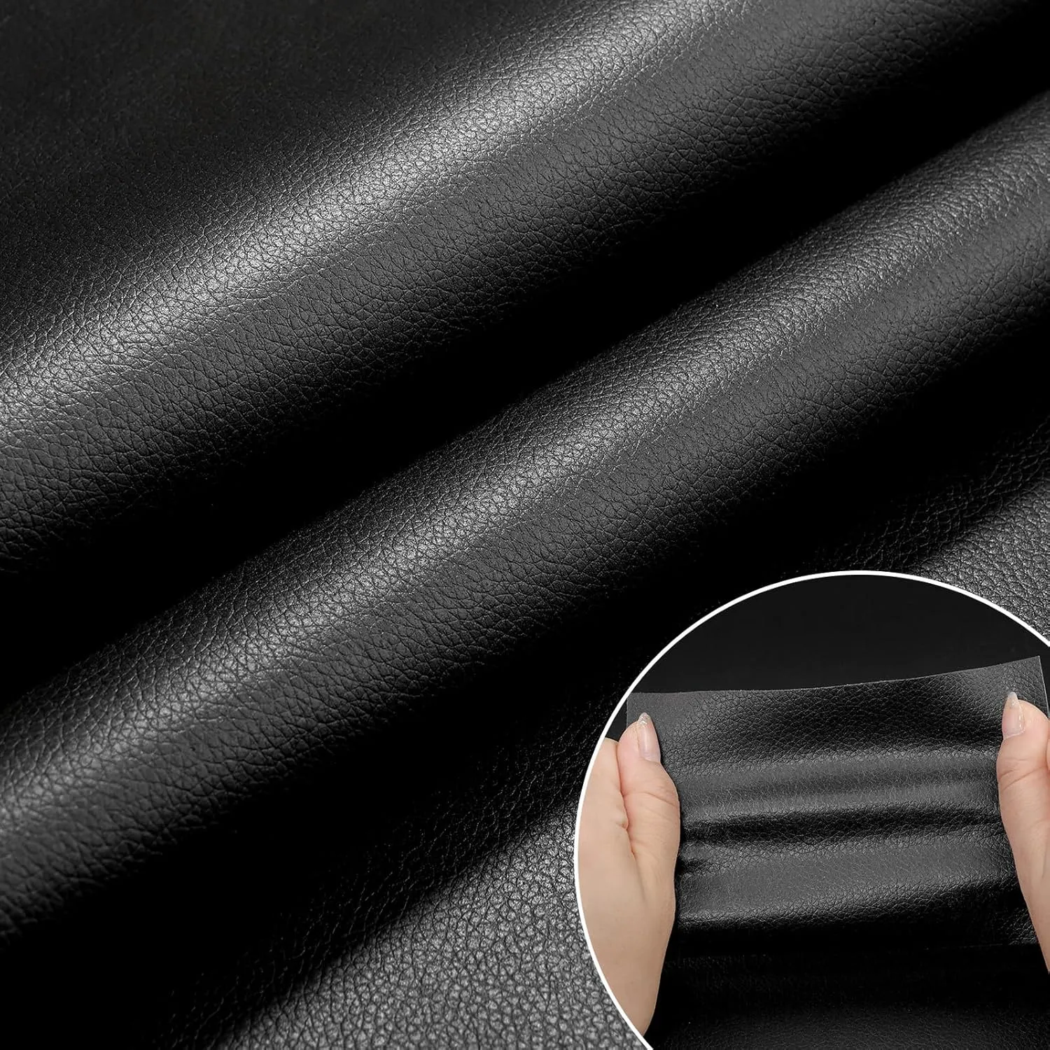 CAX Black Faux Leather Repair Patch 15.7x80 Inch Large Self-Adhesive Leather Repair Tape,Leather Repair Kit for Cabinets,Shelves,Sofa,Car Seats,Chairs,Bags,Shoes(Waterproof, Textured)