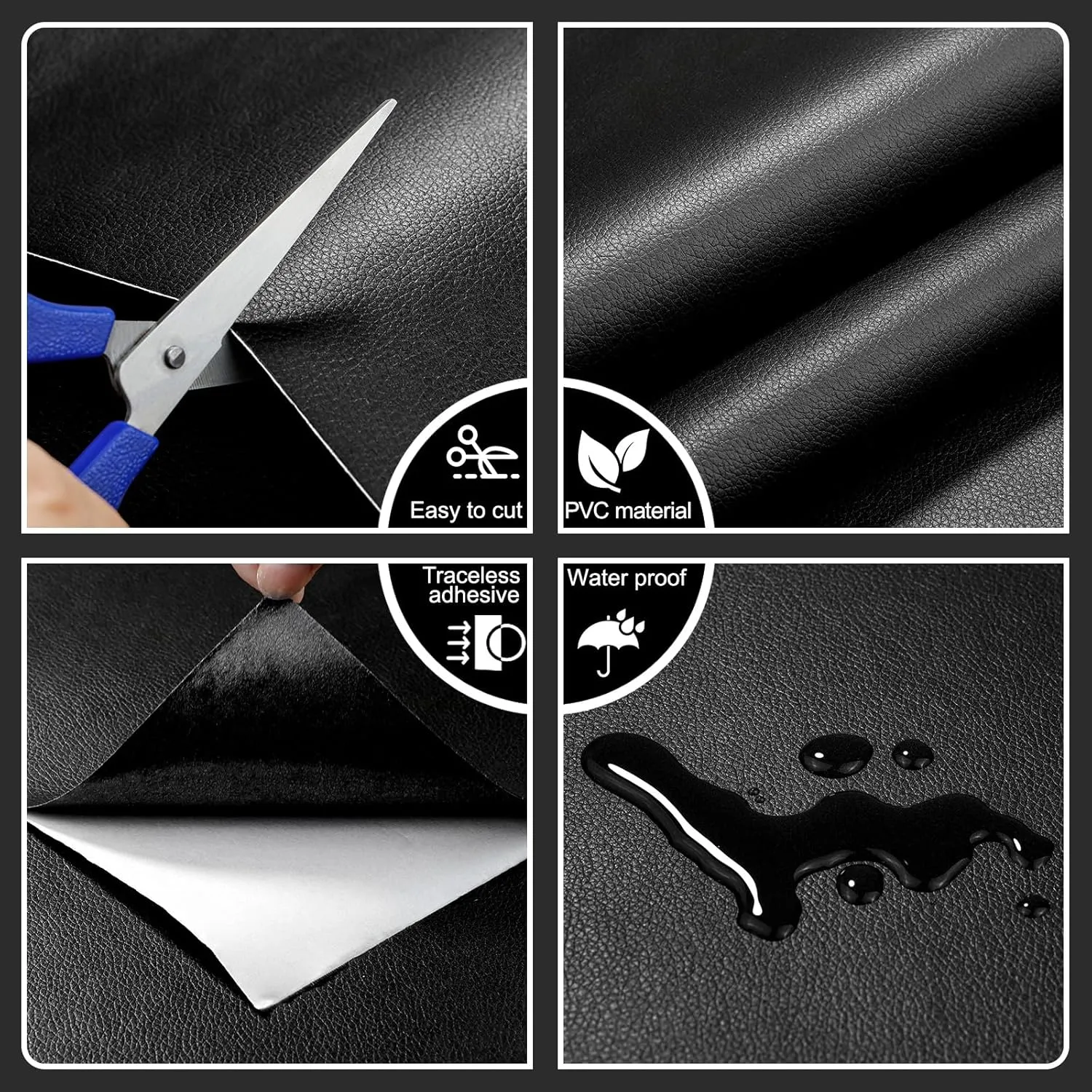 CAX Black Faux Leather Repair Patch 15.7x80 Inch Large Self-Adhesive Leather Repair Tape,Leather Repair Kit for Cabinets,Shelves,Sofa,Car Seats,Chairs,Bags,Shoes(Waterproof, Textured)