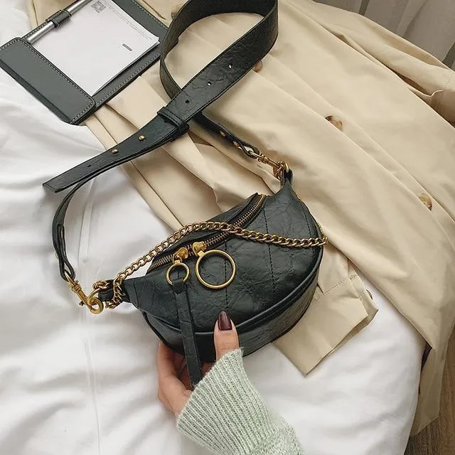 Chained Crossbody Bag Leather Waterproof Safe Small Shoulder