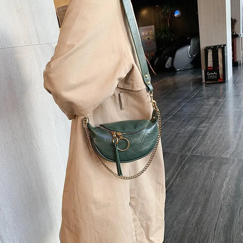 Chained Crossbody Bag Leather Waterproof Safe Small Shoulder