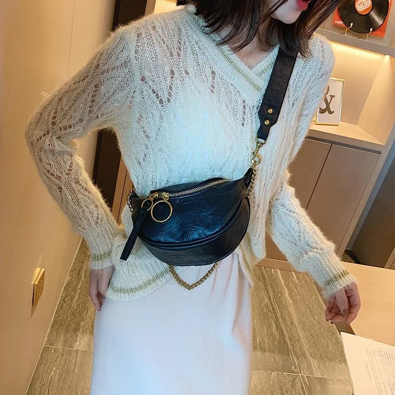Chained Crossbody Bag Leather Waterproof Safe Small Shoulder