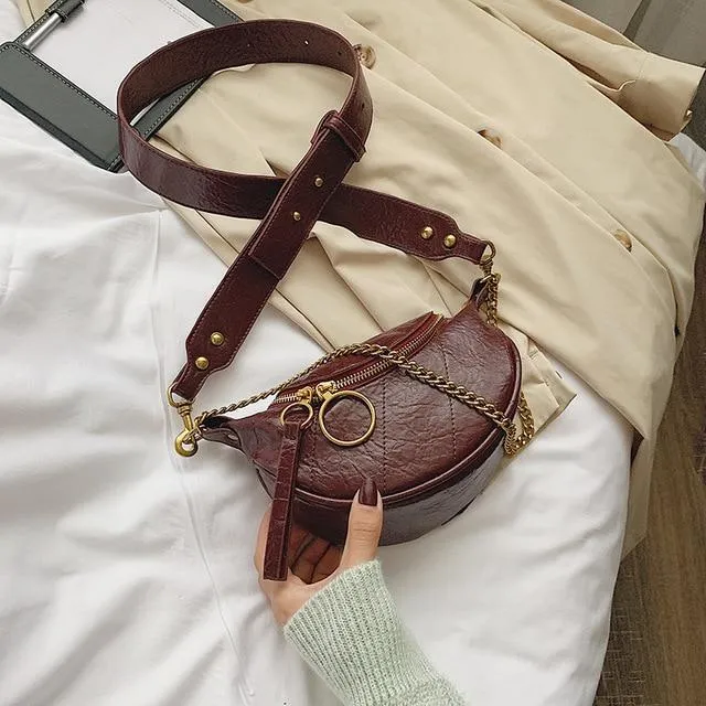 Chained Crossbody Bag Leather Waterproof Safe Small Shoulder