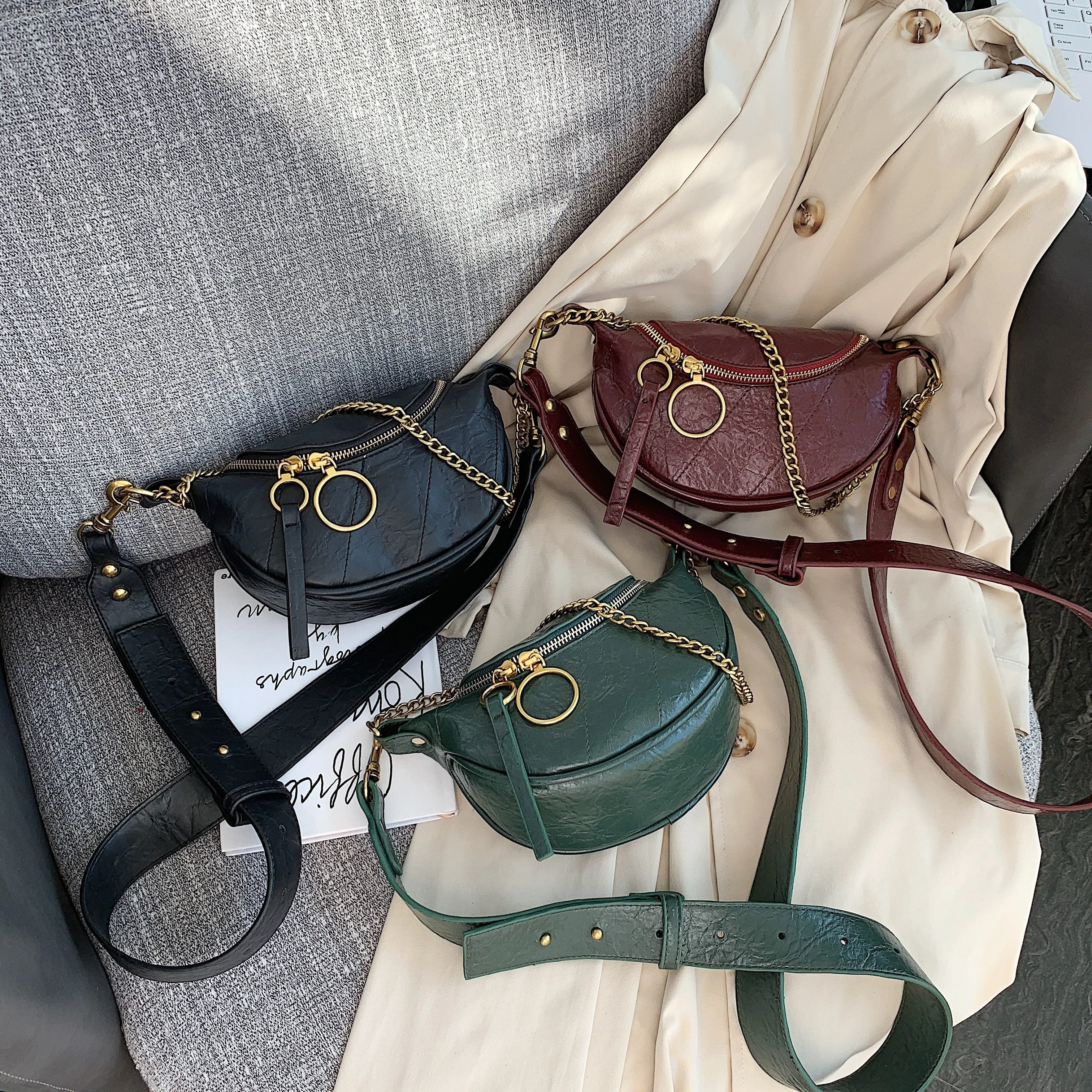 Chained Crossbody Bag Leather Waterproof Safe Small Shoulder