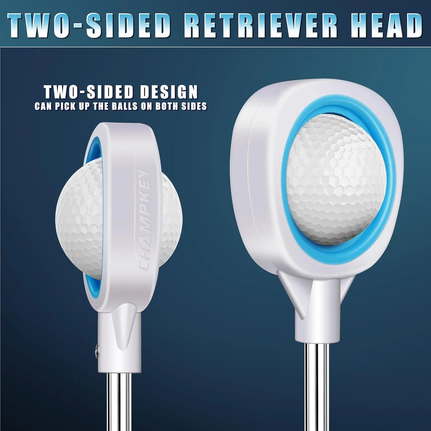 CHAMPKEY Two-Sided 6Ft / 9Ft / 12Ft / 14.5Ft Golf Ball Retriever Lite Version - Premium Stainless Steel Telescopic Golf Ball Picker- Come with Premium Head Cover