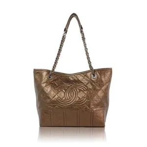 CHANEL AGED CALFSKIN LEATHER METALLIC BRONZE TOTE BAG