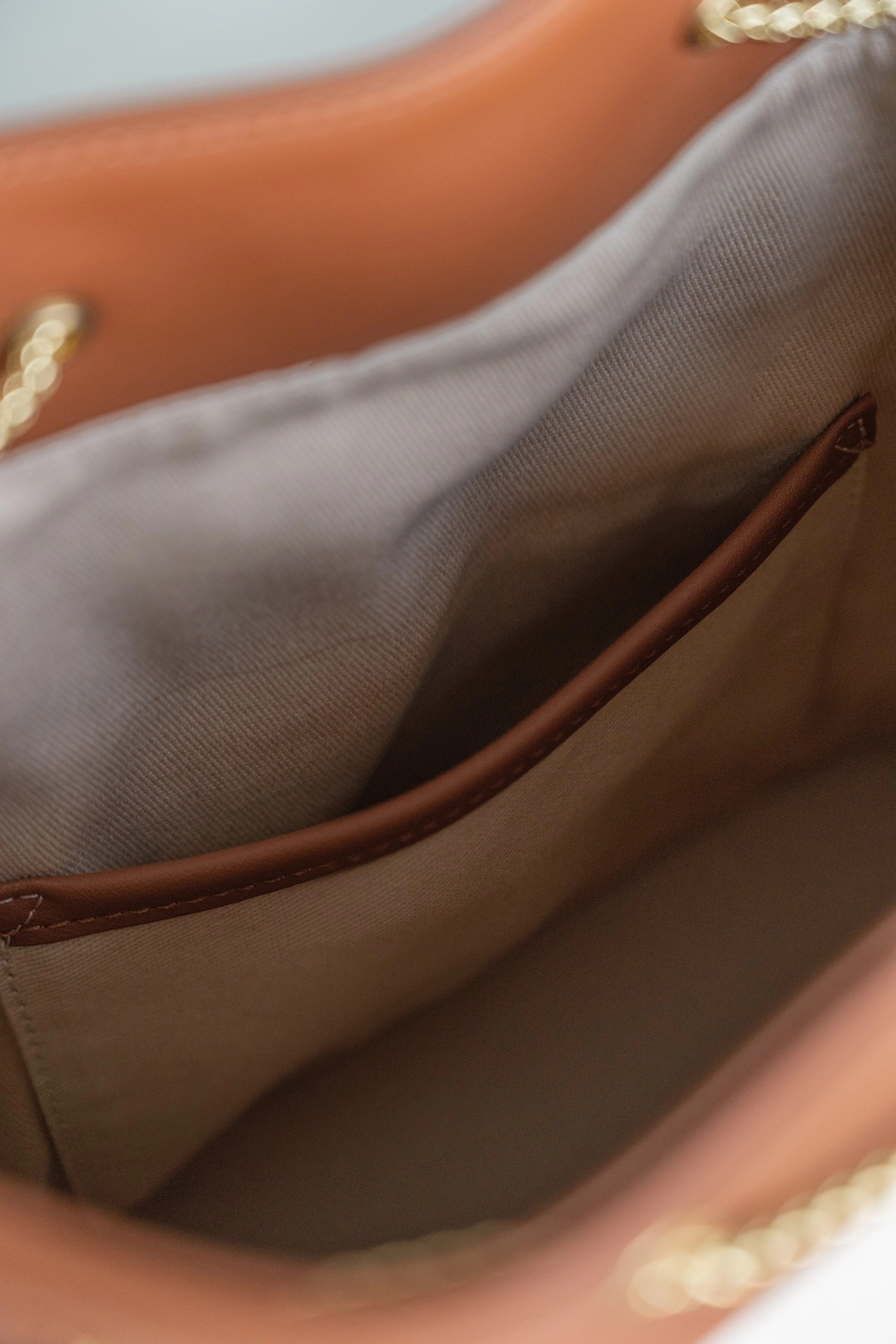 Chantalle Chained Bucket Bag (Canvas with brown leather)