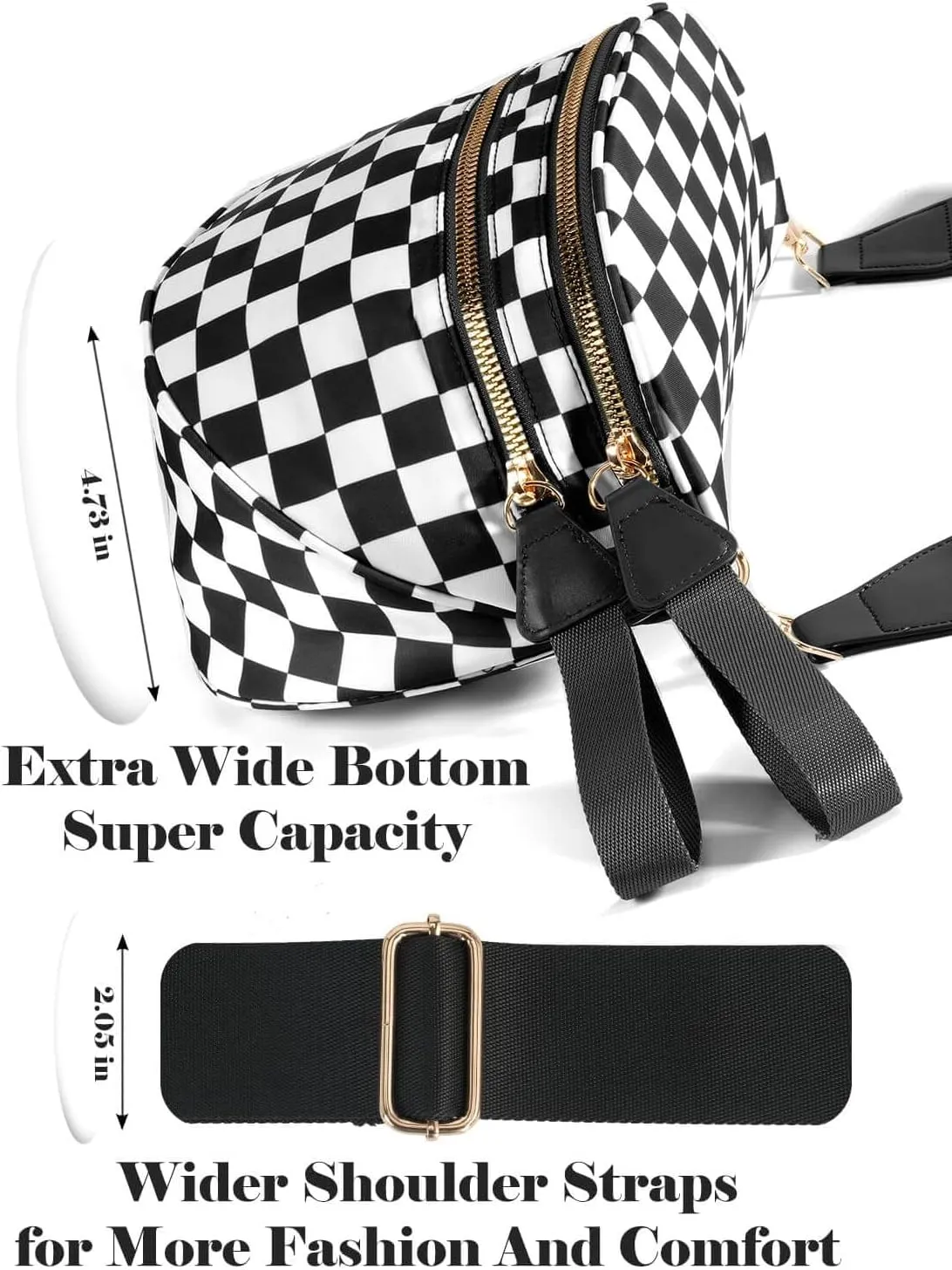 Checkered Crossbody Bag Bum Bag for Women & Charms Spacious Purse, Sling Bags with Shoulder Strap