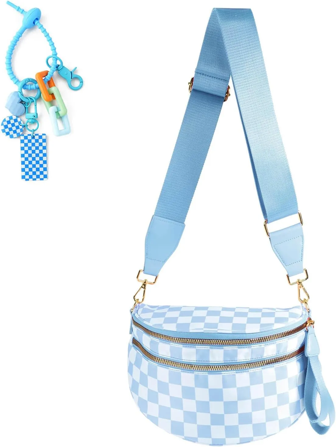 Checkered Crossbody Bag Bum Bag for Women & Charms Spacious Purse, Sling Bags with Shoulder Strap