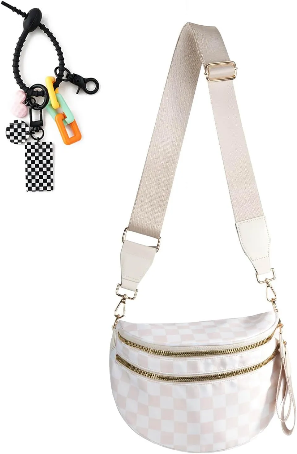 Checkered Crossbody Bag Bum Bag for Women & Charms Spacious Purse, Sling Bags with Shoulder Strap