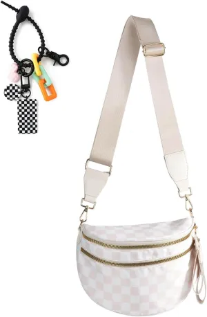 Checkered Crossbody Bag Bum Bag for Women & Charms Spacious Purse, Sling Bags with Shoulder Strap