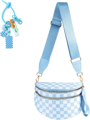 Checkered Crossbody Bag Bum Bag for Women & Charms Spacious Purse, Sling Bags with Shoulder Strap