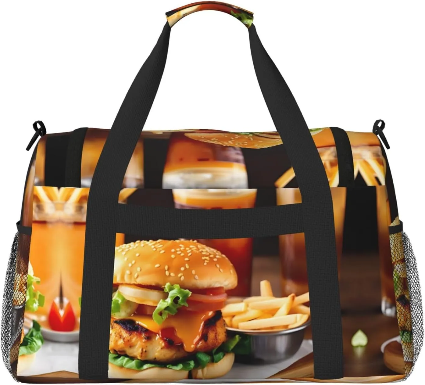 Chicken Leg Burger Drink Travel Bag, Weekender Bags For Women Men For Outdoor Adventures, Ideal For Camping And Hiking