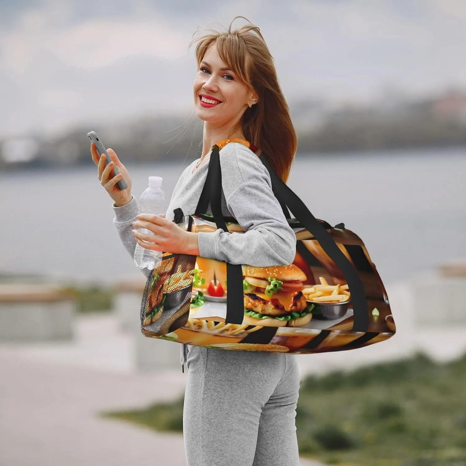 Chicken Leg Burger Drink Travel Bag, Weekender Bags For Women Men For Outdoor Adventures, Ideal For Camping And Hiking
