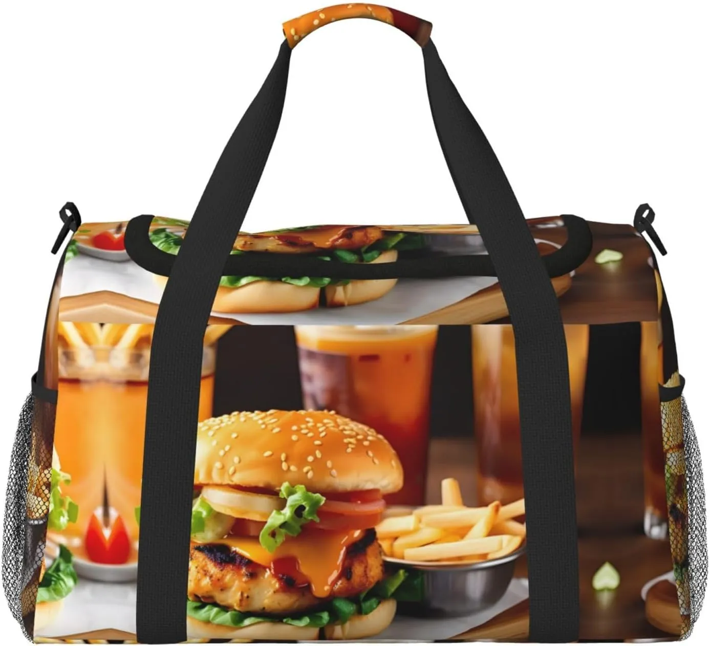 Chicken Leg Burger Drink Travel Bag, Weekender Bags For Women Men For Outdoor Adventures, Ideal For Camping And Hiking
