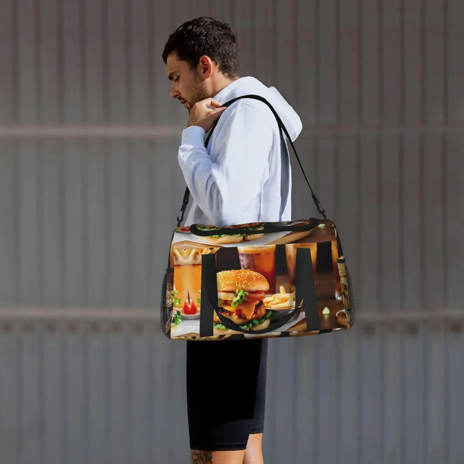 Chicken Leg Burger Drink Travel Bag, Weekender Bags For Women Men For Outdoor Adventures, Ideal For Camping And Hiking
