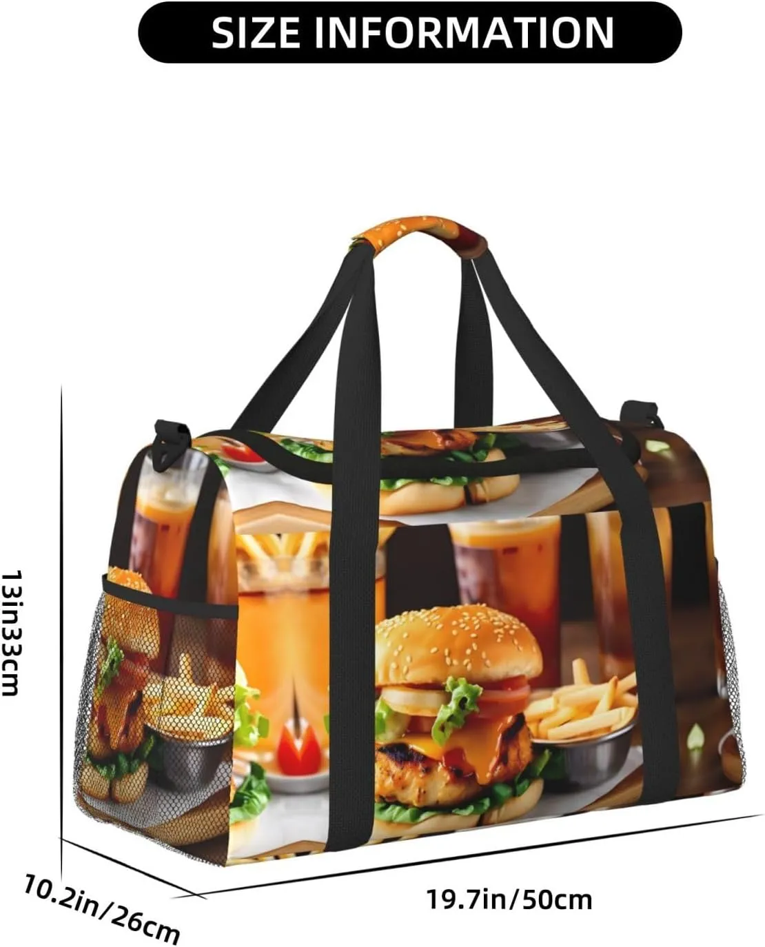 Chicken Leg Burger Drink Travel Bag, Weekender Bags For Women Men For Outdoor Adventures, Ideal For Camping And Hiking