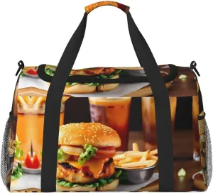 Chicken Leg Burger Drink Travel Bag, Weekender Bags For Women Men For Outdoor Adventures, Ideal For Camping And Hiking
