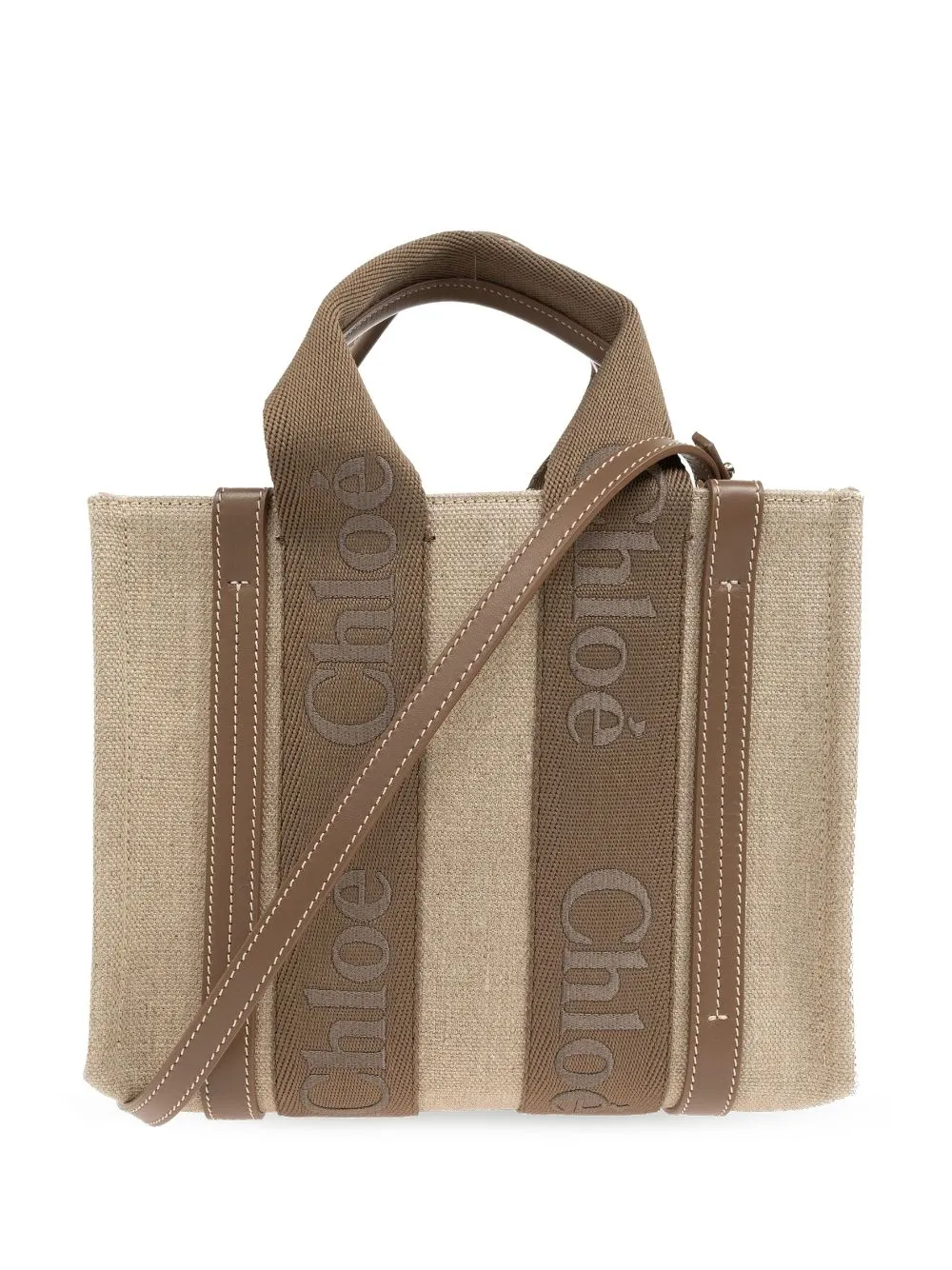 Chloè Woody Small Canvas And Leather Tote Bag