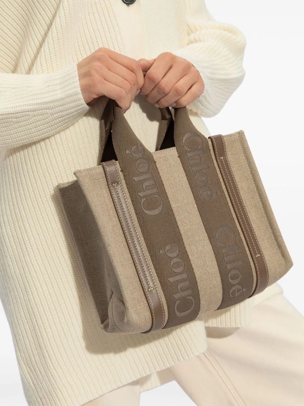 Chloè Woody Small Canvas And Leather Tote Bag